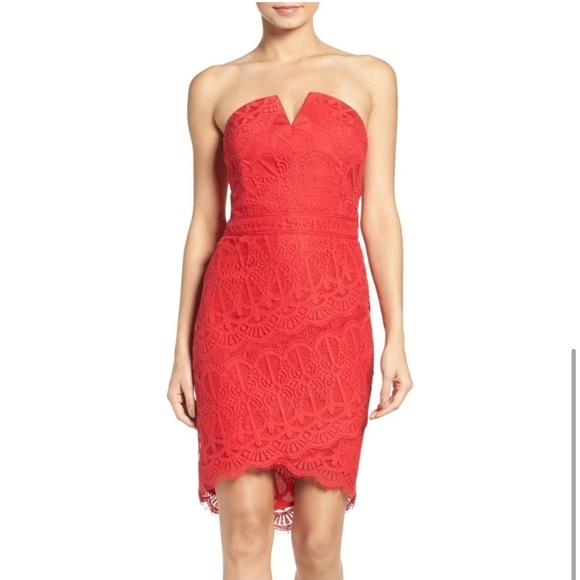 Adelyn Rae red strapless high low lace dress - Picture 7 of 11